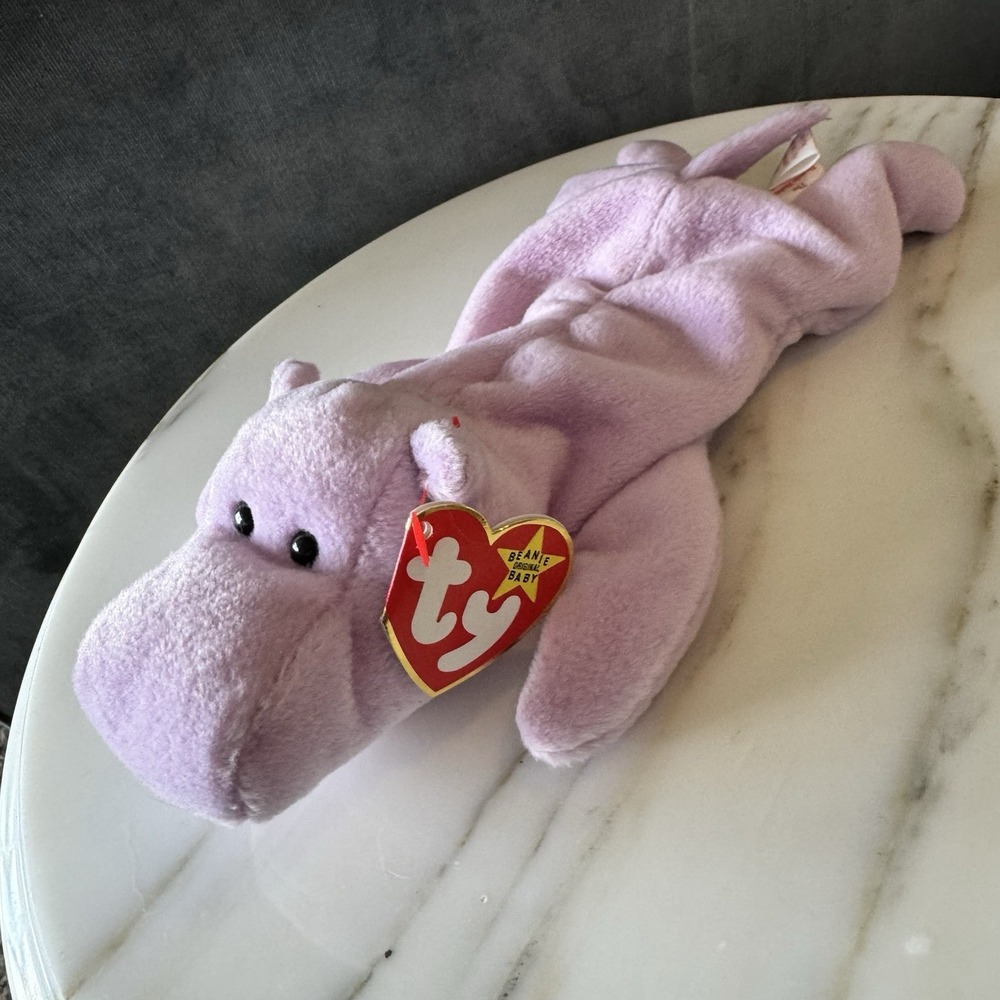 TY Beanie Baby Happy the Hippo-Style 4061-DOB 2-25-94-Lavender-NWT